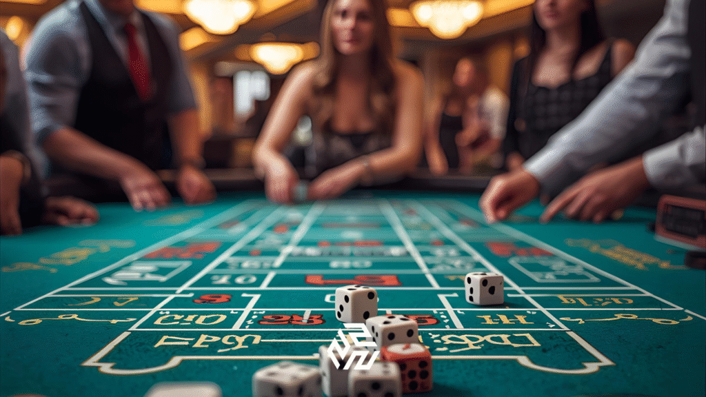 Dice on the table, showcasing Craps game
