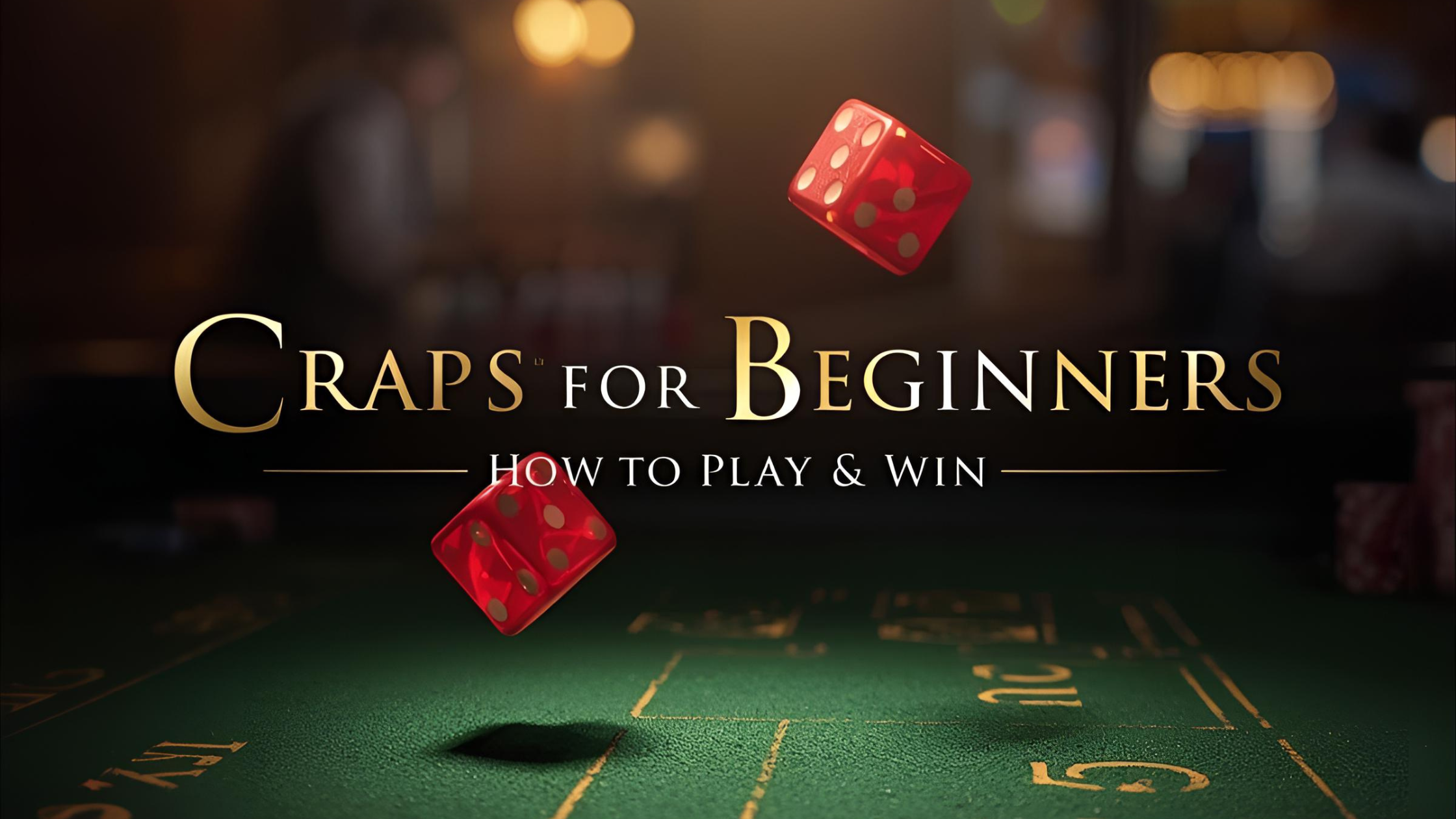 Craps dice rolling on a green table under spotlight, symbolizing learning how to play and win.