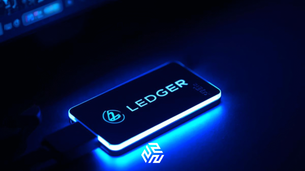 Hardware wallet used for storing cryptocurrency securely offline.