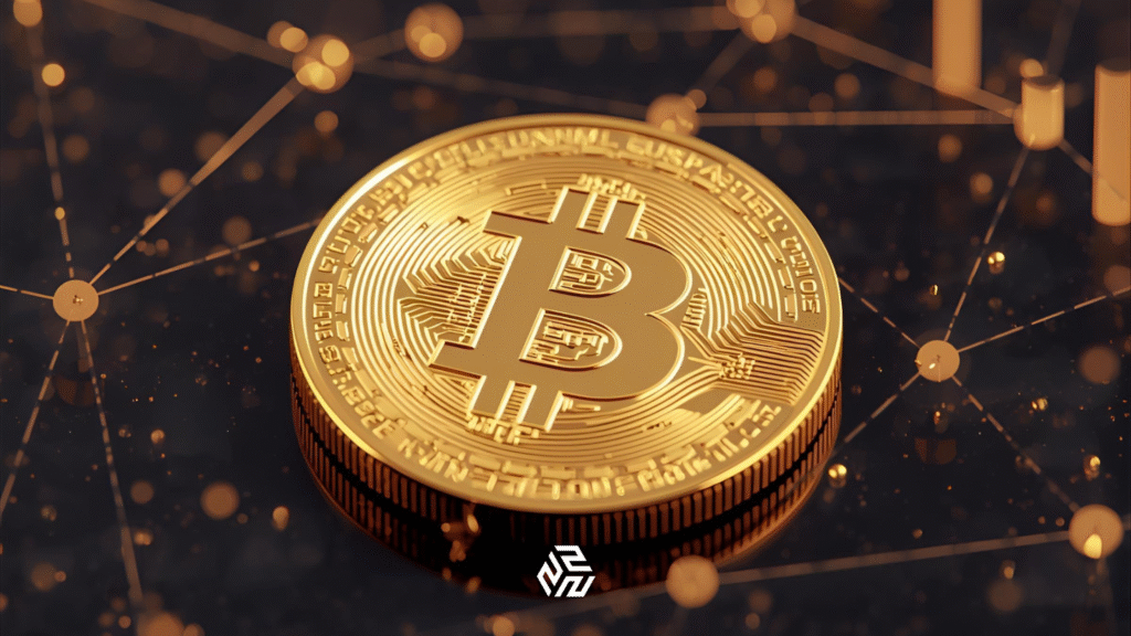 Golden Bitcoin coin symbolizing digital gold and decentralized currency